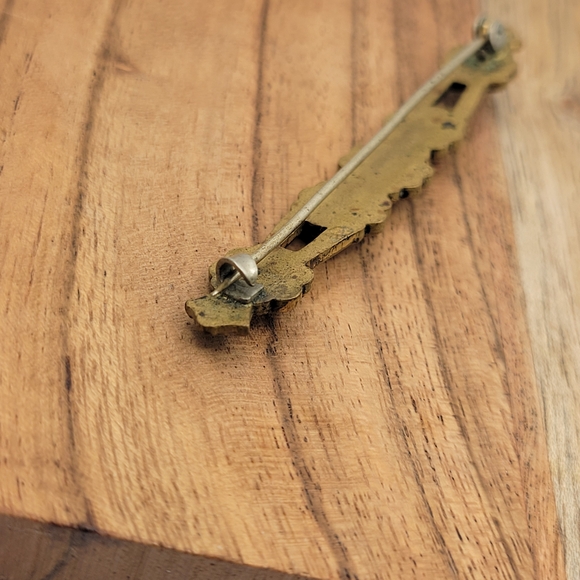 Vintage Brass Bar Multi-color Rhinestones in C-Clasp Closure Circa 1930s - Picture 5 of 6